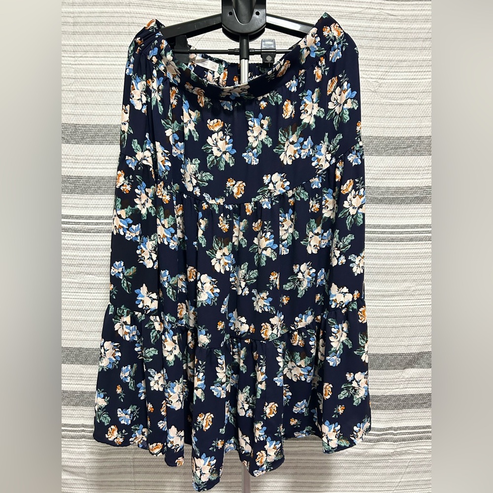 LC Lauren Conrad Women’s 1X Navy Floral Midi Skirt